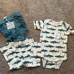 kate quinn Shark Print Kids Pajama Set in Teal and Cream